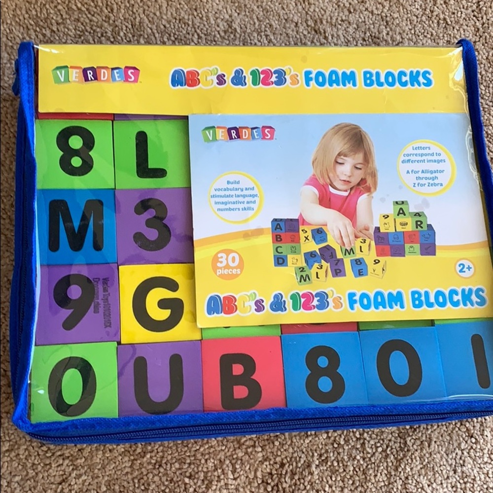 VERDES ABC’s & 123’s FOAM BLOCKS. 30 pieces